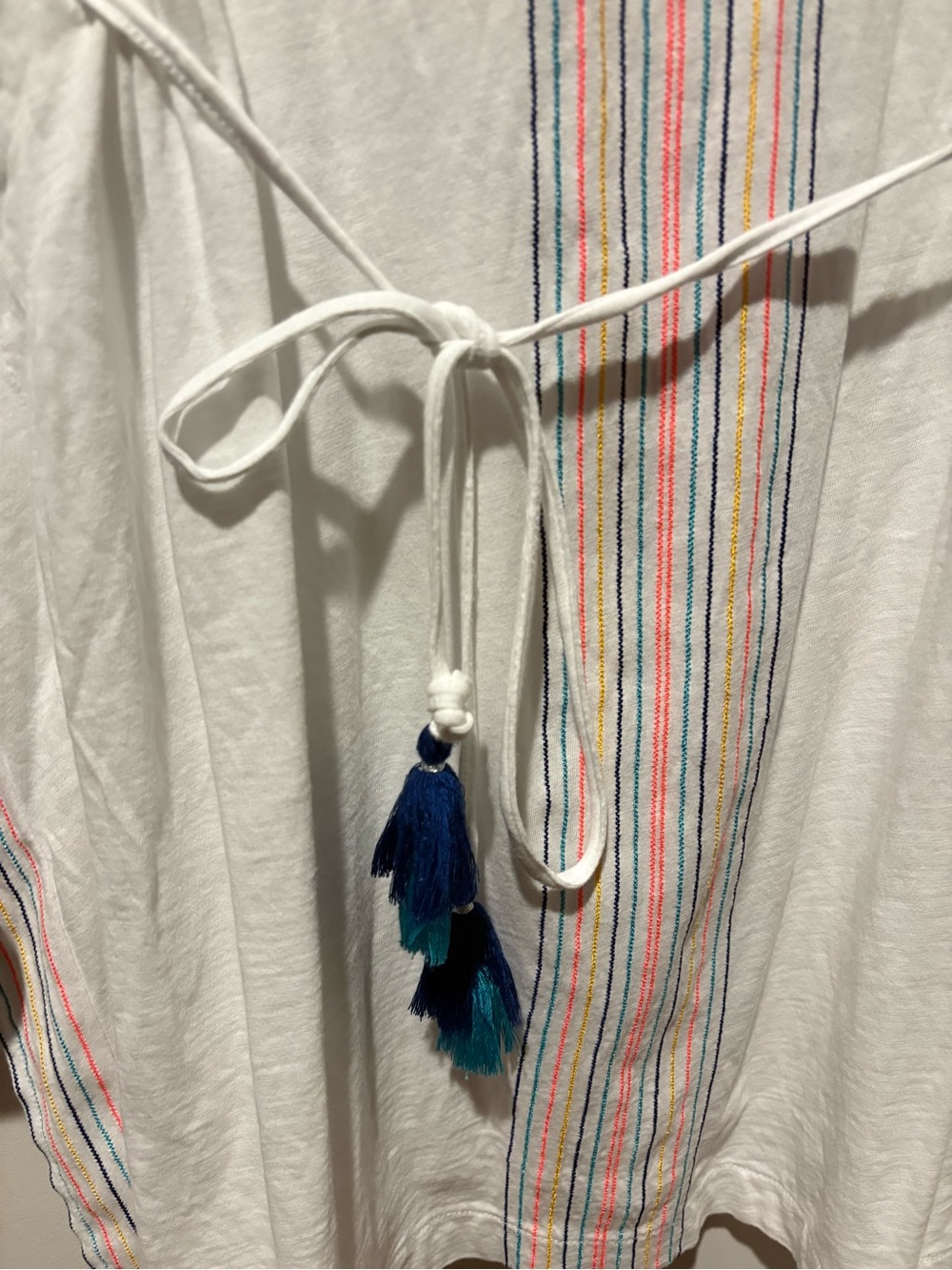 Boden Eloise Kaftan White Cover-Up with Colorful Stripe Trim - Picture 3 of 6